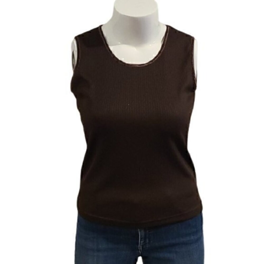 [Alia] Brown Jewel Neck Tank - Size M
